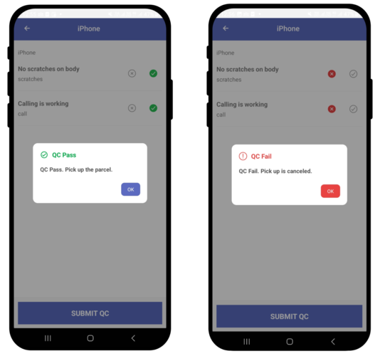 Quality check validation to prevent damaged returns