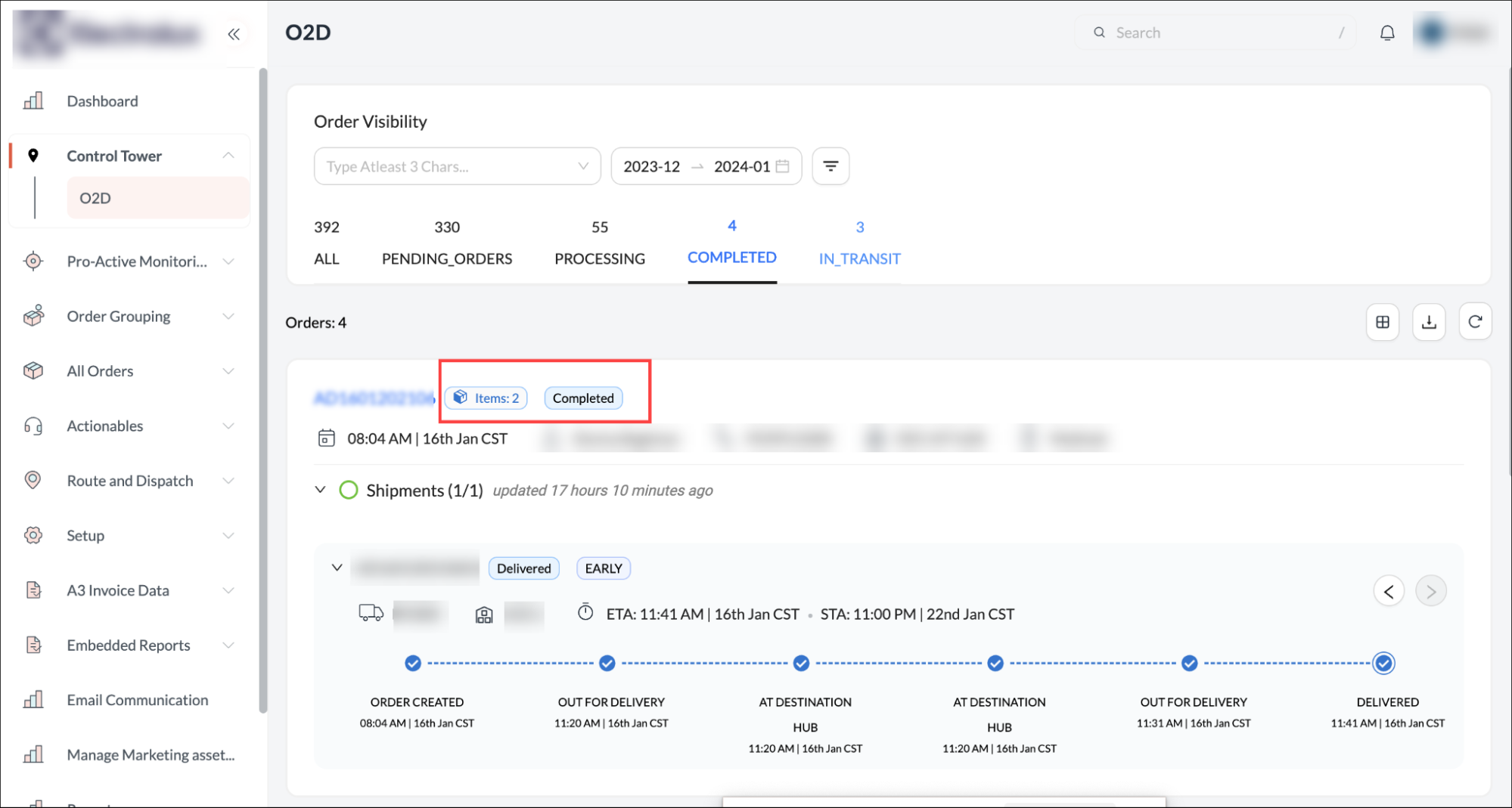 ‘Item level’ visibility of Big & Bulky orders