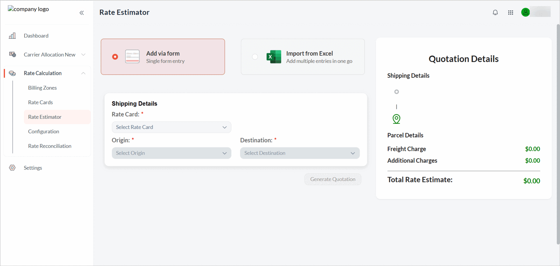 Rate Estimator: Simplified Rate Quotation for Shipments