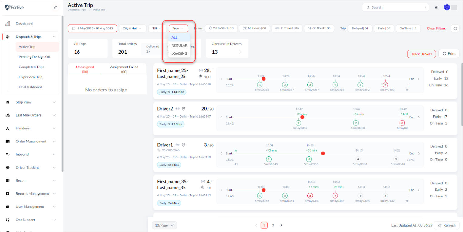 Enhanced Operational Visibility with Segregated Loading and Delivery Trips