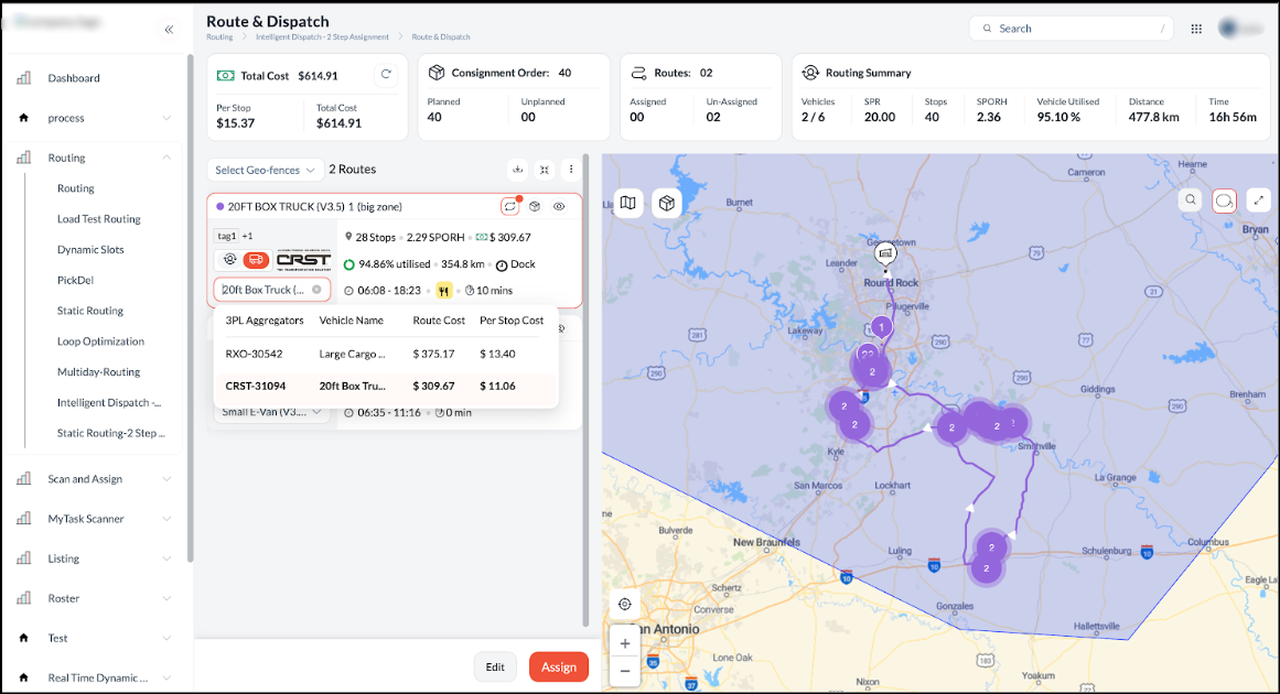 Enhanced Vehicle Filtering for Route Assignment